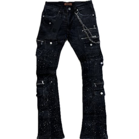 Astronomical Embellished Stacked Denim Faded Black
