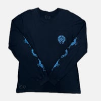 CHROME HEARTS 3 Blue Cross Horseshoe Long Sleeve Tee