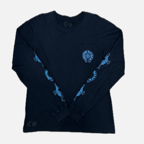 CHROME HEARTS 3 Blue Cross Horseshoe Long Sleeve Tee