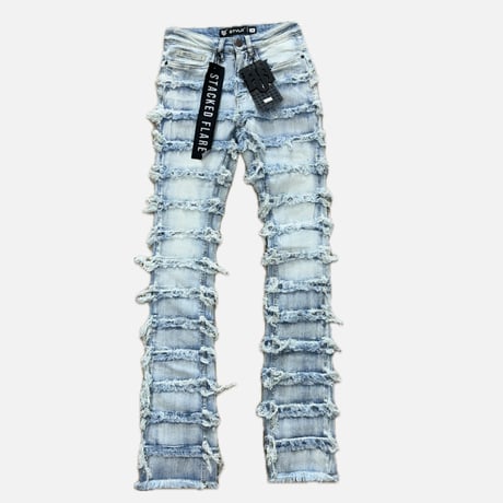Blue Frayed Stacked Flare