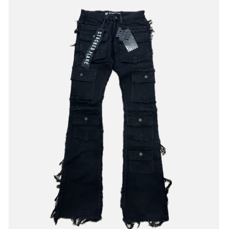 7 Pocket Jet Black Stacked Flare