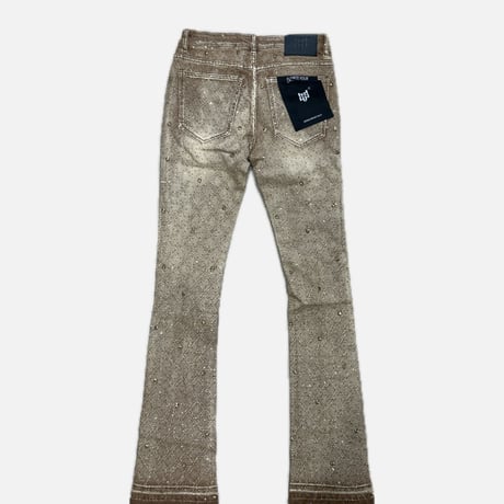 Rhinestone Covered Brown Stacked Flare Jeans