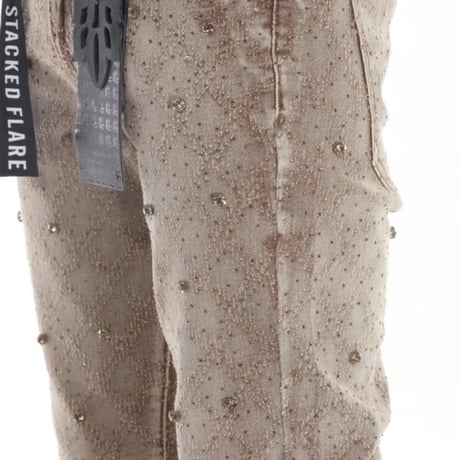 Rhinestone Covered Brown Stacked Flare Jeans