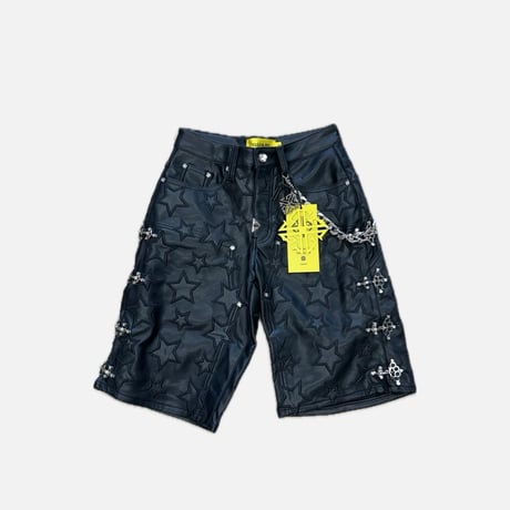 Obsidian Black Stars Leather Shorts