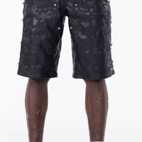 Obsidian Black Stars Leather Shorts