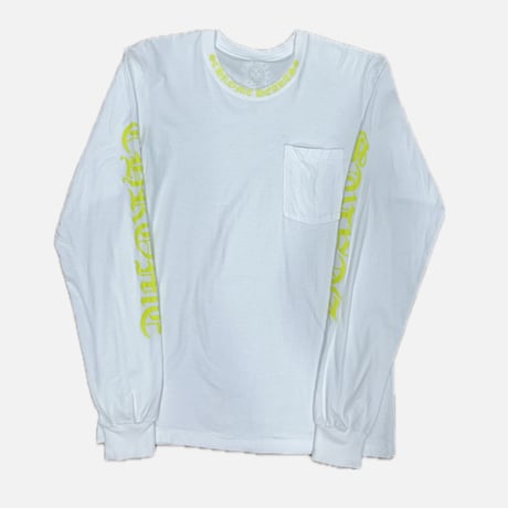 CHROME HEARTS Old English Neck Logo Neon Yellow Long Sleeve Tee