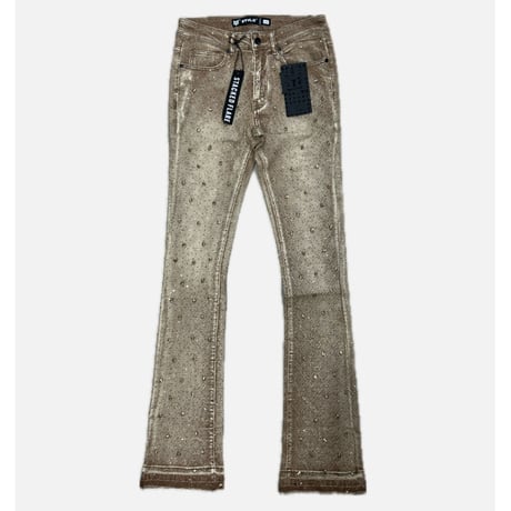 Rhinestone Covered Brown Stacked Flare Jeans