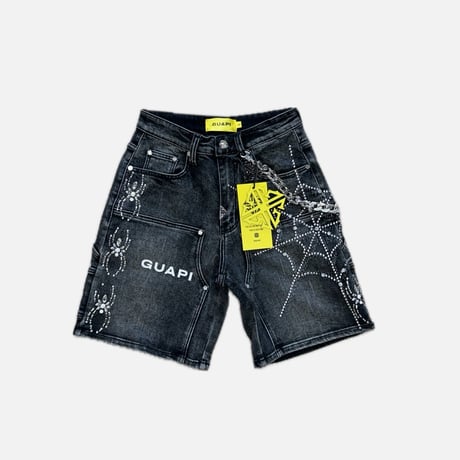 Obsidian Black Spider Denim Shorts