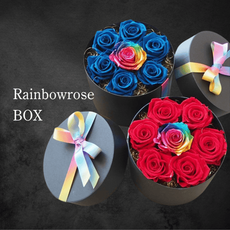 ダイヤモンドレインボーローズ　ブルーローズ　プリザーブドフラワーボックスギフト ダイヤモンドレインボーローズ ブルーローズ プリザーブドフラワー