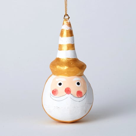 ORNAMENT PAPER MACHE BALL SANTA GOLD