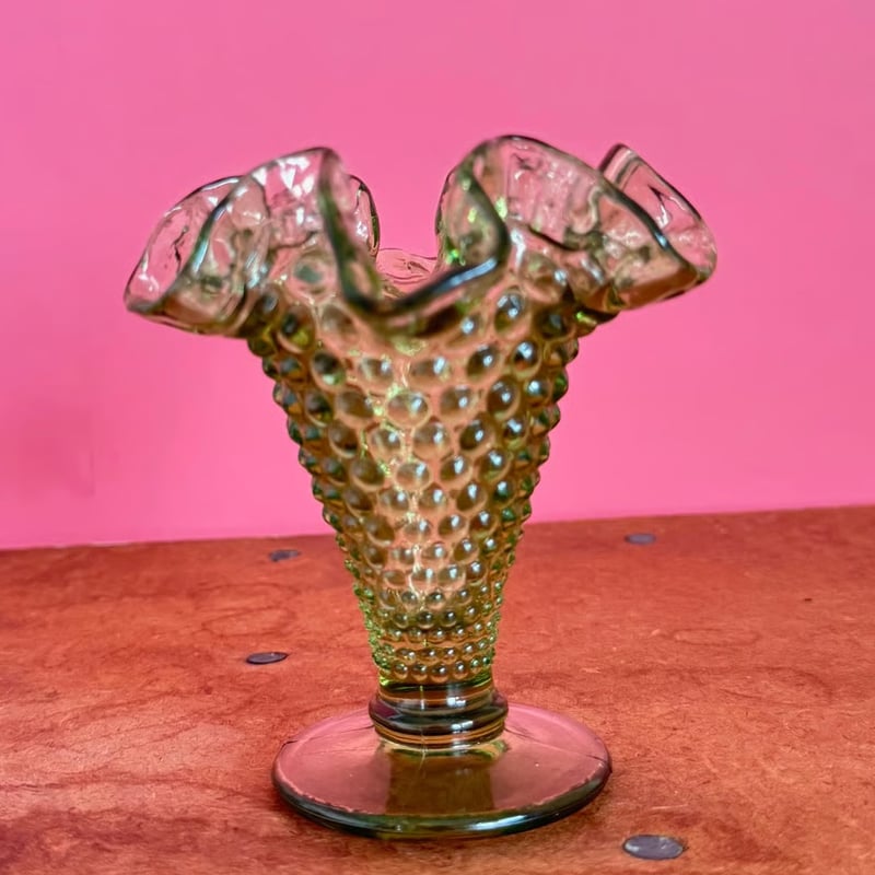 vintage】Fenton Colonial Green Hobnail Mini Vas
