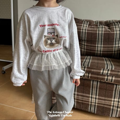 【先着SALE】韓国子供服　King Cat ロングスリーブTシャツ【カラー:グレー】