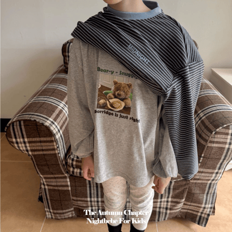 【先着SALE】韓国子供服　Bear-y Snuggly ロングスリーブTシャツ【カラー:Gray】