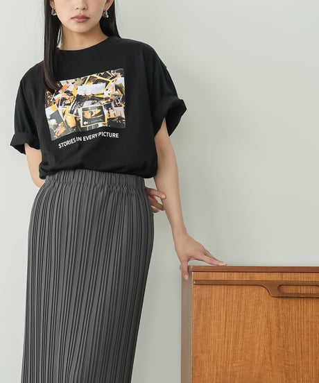半袖カラーフォトプリントTシャツ