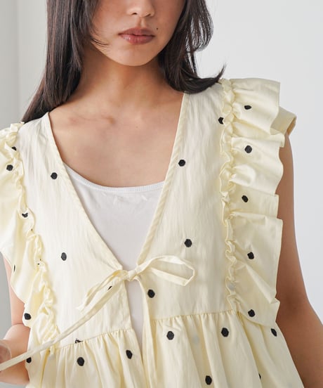 刺繍ドットフリルベスト