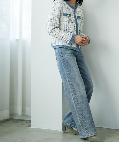 シャイニーストレートデニムパンツ