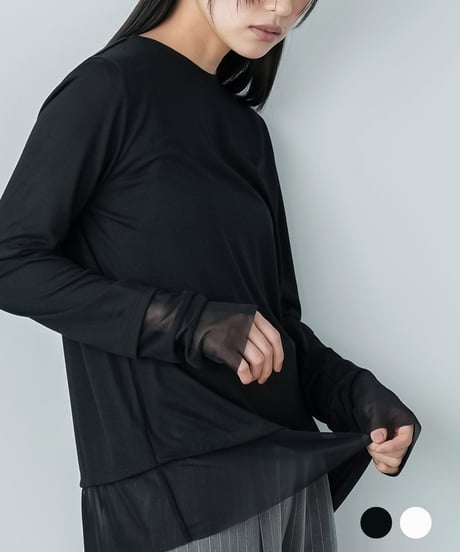 異素材切替レイヤード風トップス