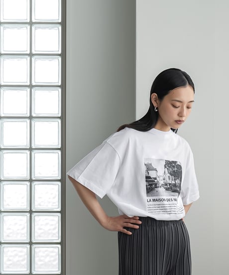 半袖シティスケープフォトプリントTシャツ