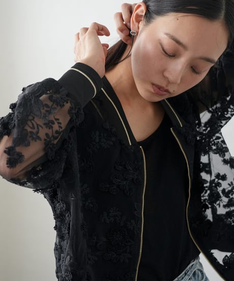 花柄シアーレースブルゾン