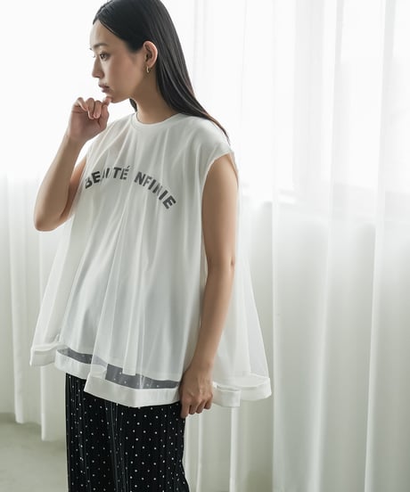 チュールレイヤードロゴプリントTシャツ
