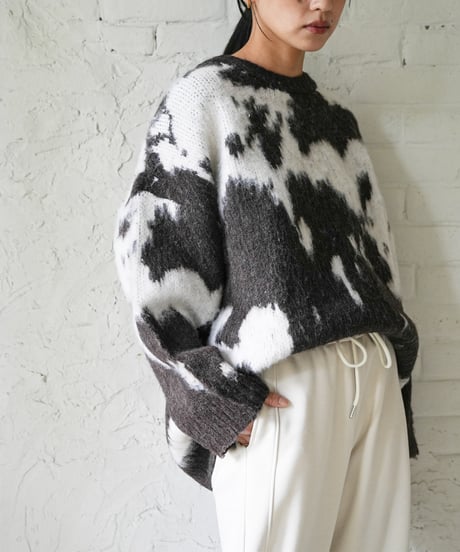 カウ柄シャギーニットプルオーバー