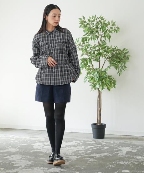 シャーリングチェックシャツ