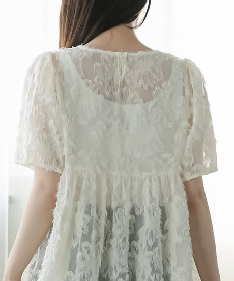花柄シアーフリンジプルオーバー