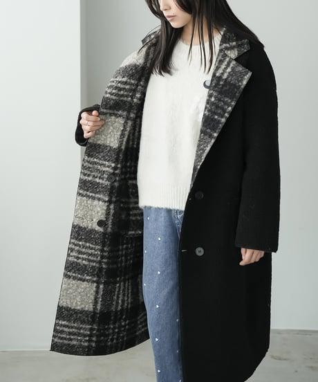 リバーシブルチェックボアコート