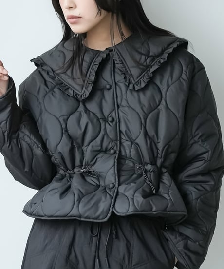 襟フリルキルト中綿ジャケット