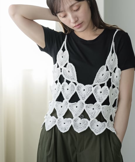 ハートクロシェキャミ+Tシャツセット