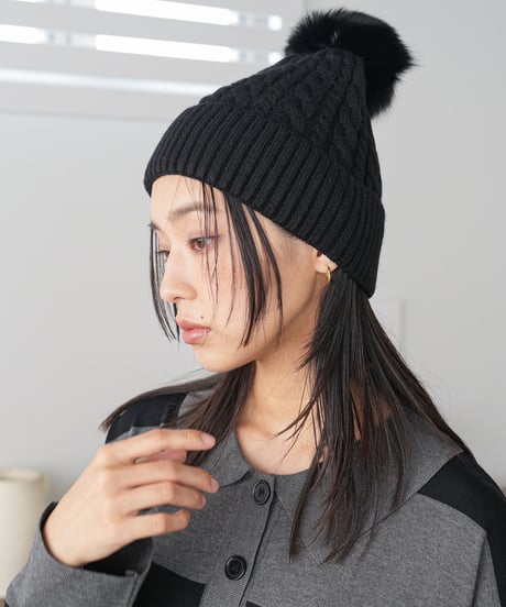 ファー取り外しケーブルニットキャップ