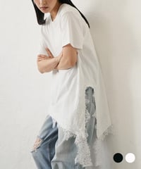 裾レーススリットTシャツ