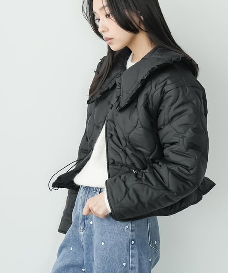 襟フリルキルト中綿ジャケット