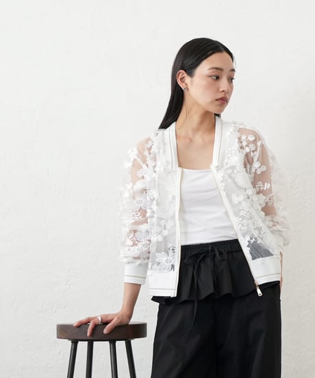 花柄シアーレースブルゾン