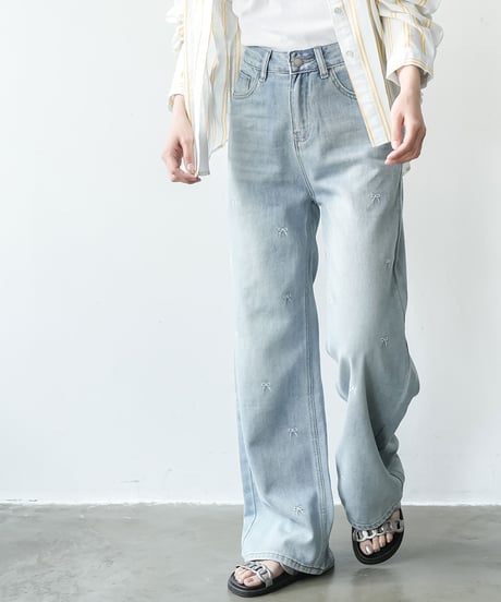 リボン刺繍デニムパンツ