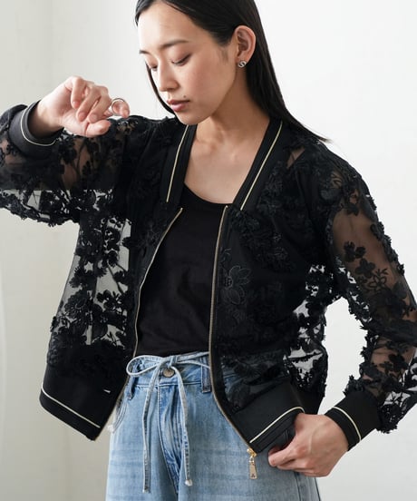 花柄シアーレースブルゾン
