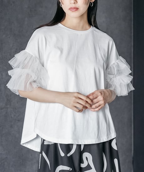 チュールフリル袖Tシャツ