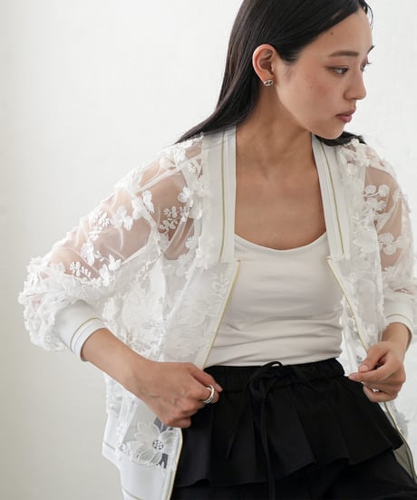 花柄シアーレースブルゾン