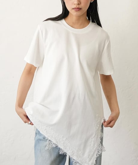 裾レーススリットTシャツ