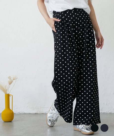 ウェストタックドットワイドパンツ