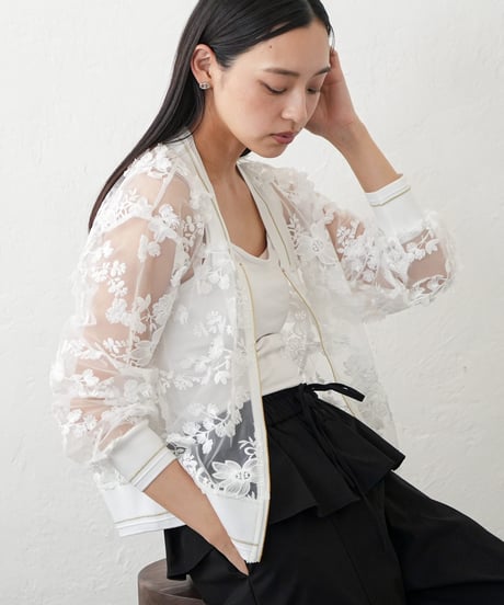 花柄シアーレースブルゾン