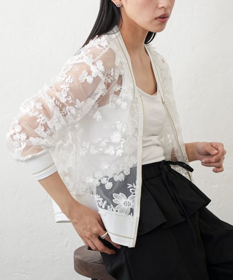 花柄シアーレースブルゾン