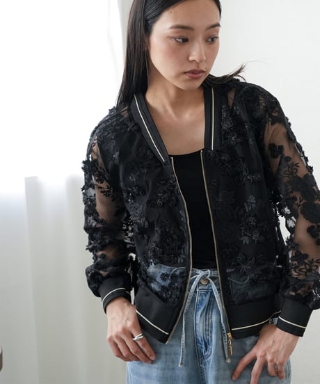 花柄シアーレースブルゾン
