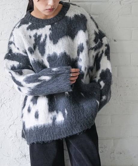 カウ柄シャギーニットプルオーバー