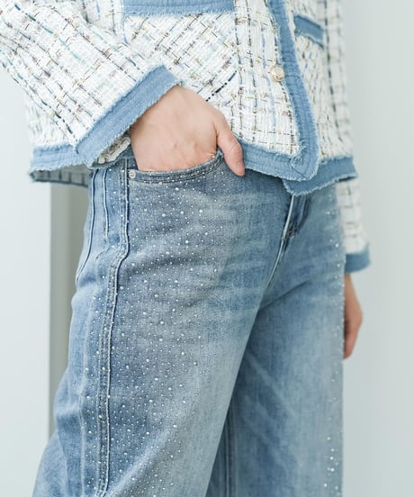 シャイニーストレートデニムパンツ