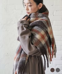 チェック起毛ウール混ストール