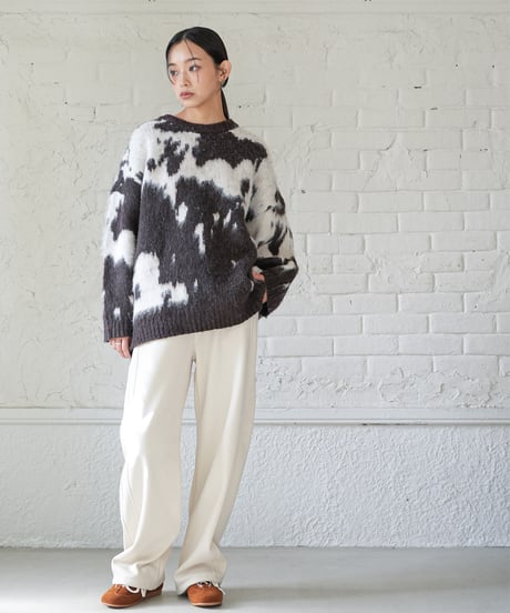 カウ柄シャギーニットプルオーバー