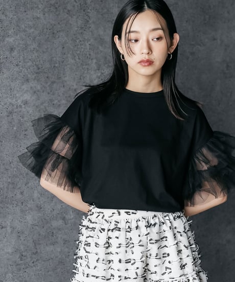 チュールフリル袖Tシャツ