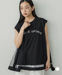 チュールレイヤードロゴプリントTシャツ