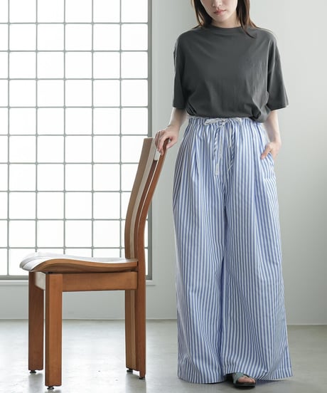 ウェストレースストライプワイドパンツ
